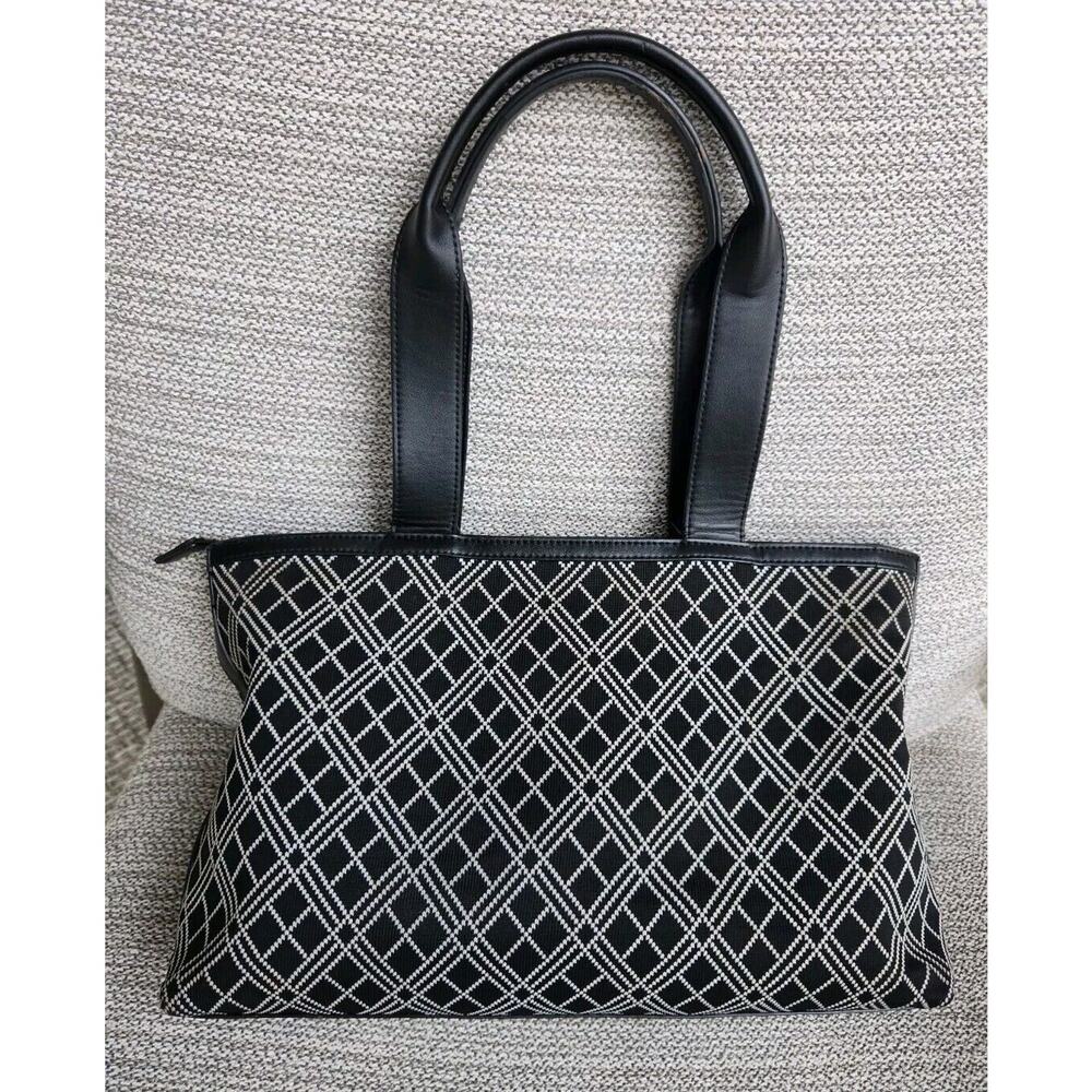 Love Moschino Black & White Knit Geometric Knit Fabric PU Tote Handbag Pre-owned - Picture 3 of 15